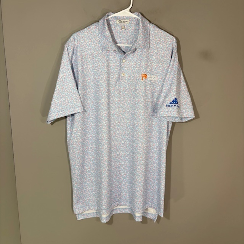 Peter Millar Summer Comfort Polo Shirt Mens L Blue Geometric Print Golf Top